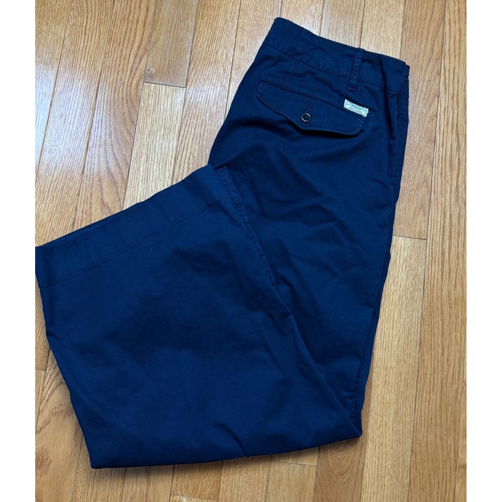 Polo Ralph Lauren Womens Navy Blue Wide Leg Cropped Chino Pants Size 8 Stretch